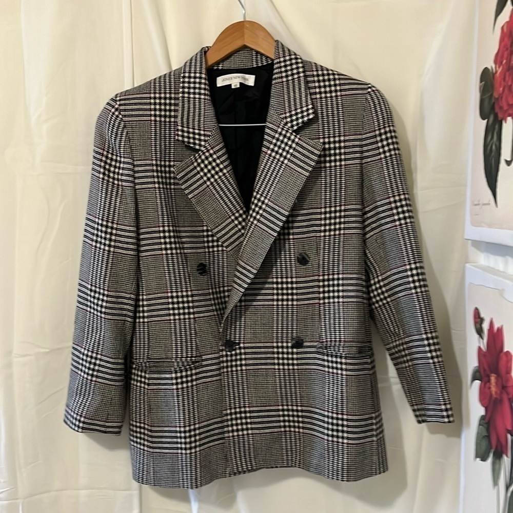 Jones New York Oversized Plaid Blazer with Shoulder Pads